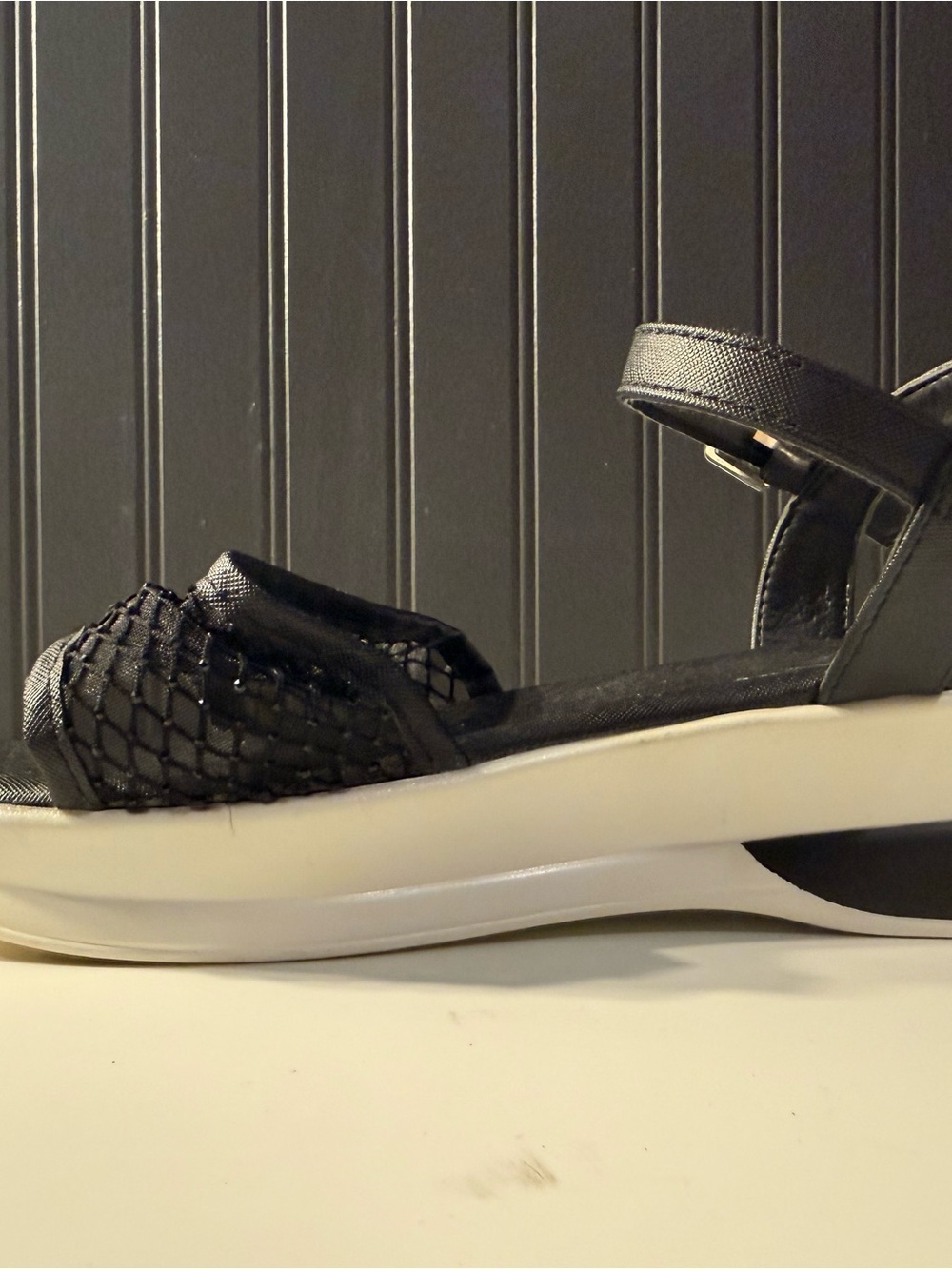Juicy Couture Black Ankle-Strap Platform Sandals with Mesh Accent - Picture 14 of 16